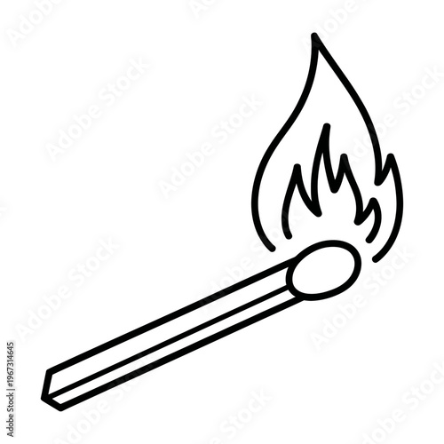 Vector of a matchstick with a burning flame.