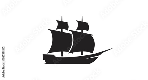 Sailing Ship Silhouette on Water.
