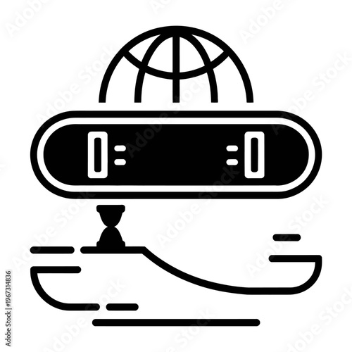 Monochrome vector of a boat with a panoramic camera mounted on top