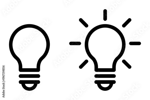 Vector of two light bulbs, one unlit and one illuminated, demonstrating the concept of ideas or innovation