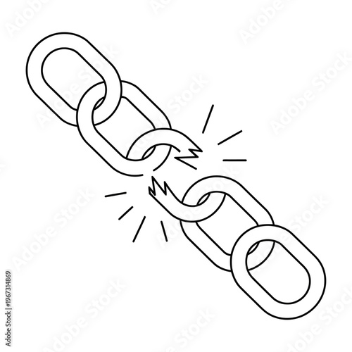 Vector of a broken chain link with a shattered break in the middle