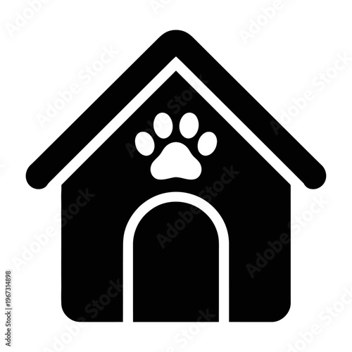 Vector of a dog house with a paw print on the front in a minimalist style