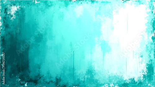 Abstract Aqua-green background with distressed border and textured backdrop and water color feel 