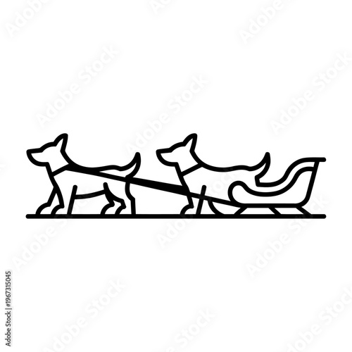 Vector of two dogs pulling a sled in a minimalist black line art style