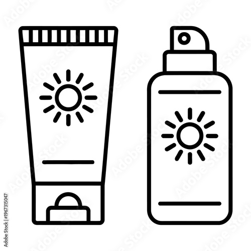 Vector of sunscreen lotion tube and spray bottle highlighting sun protection products