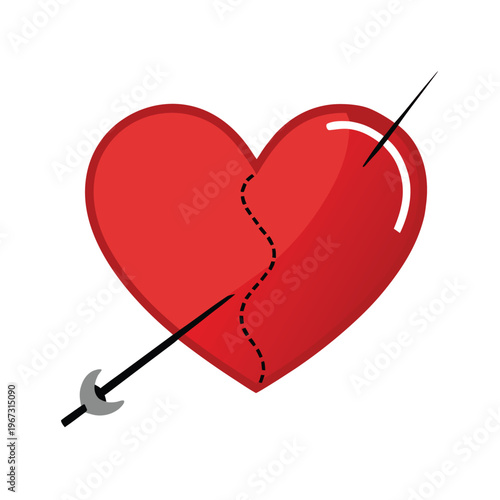 Broken Heart Sewing Clipart Vector Illustration – Needle and Thread Repair Love Symbol Cartoon Design