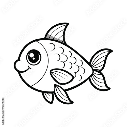 Coloring Book with Fish Vector Illustration for Kids – Printable Cartoon Fish Clipart and Line Art Design
