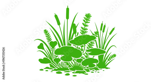 Green plants and lily pads illustration.