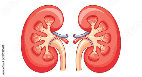 Illustration of human kidneys for medical education