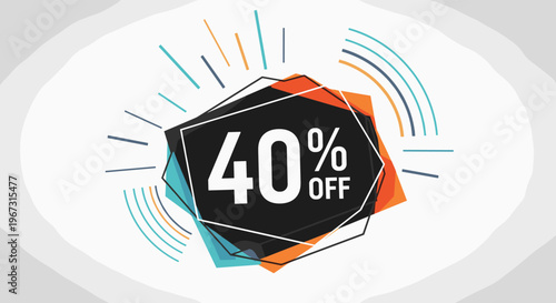 Eye-catching promotional banner advertising a forty percent discount off prices with a modern geometric design and vibrant accent lines on white.