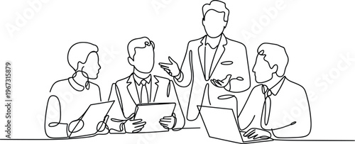 Business professionals in a meeting discussing charts and documents office