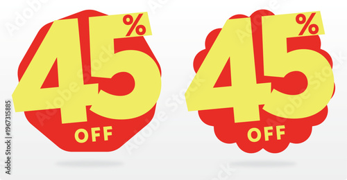 45% banner, price, value, percent, commerce, business, market, ads discount, shape, sale, store. Retail, off, set, icon, vector, special, offer, sticker, tag
