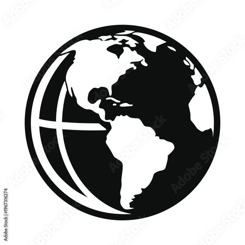 Simple Black World Globe Icon Vector Illustration | Minimal Line Art Earth Clipart for Printable Design