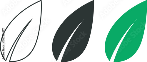 Three leaf illustrations a study in styles outline solid and vibrant green