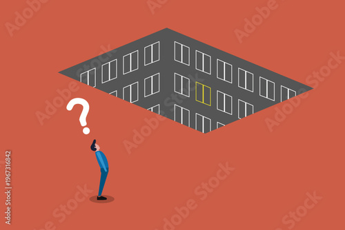 Businessman was looking through a hole in the wall to the sky