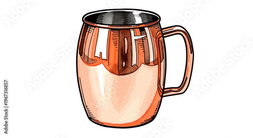 Copper mug with silver interior for beverages on white background  