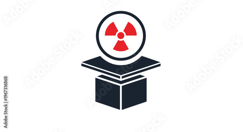 Radioactive hazard symbol displayed over a dark storage box representing the containment of dangerous materials.