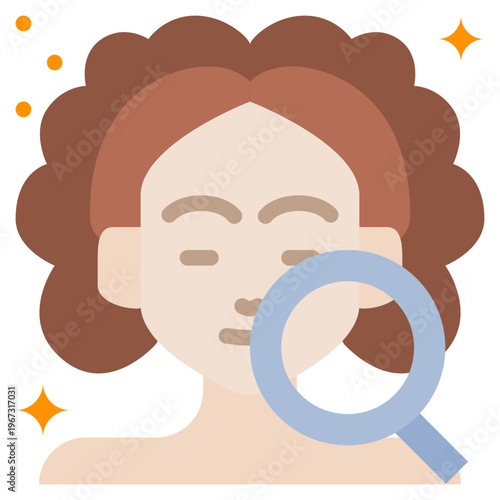 Dry skin flat icon woman face magnified reveals the telltale signs of dehydration a closeup illustration.