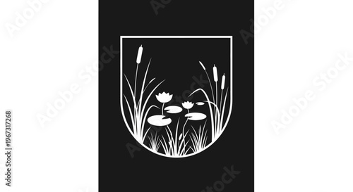 White lily pads and flowers illustration.