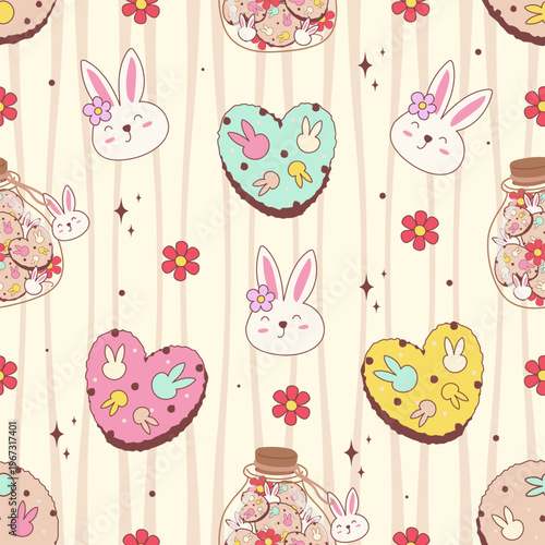 Cute Easter Bunny Cookie Jar Seamless Pattern
