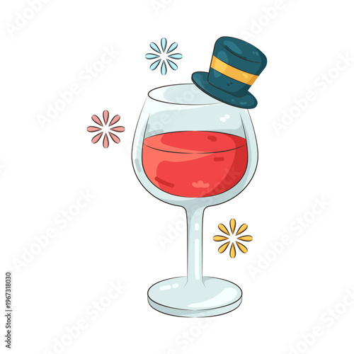 Illustration of Wine Glass with Top Hat