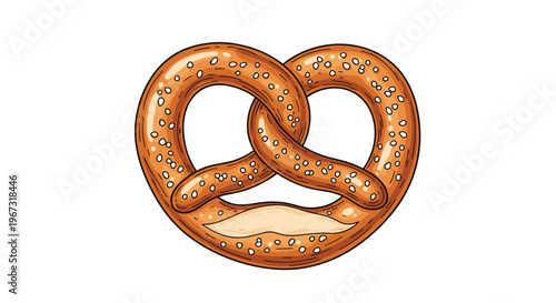 Traditional salty pretzel with a golden brown crust and large grains of salt isolated on a white background.