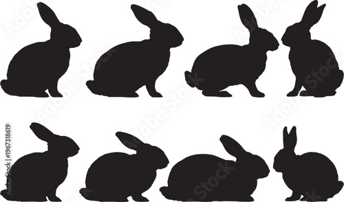 Easter day silhouette rabbits a collection of black bunny shapes for spring celebrations and festive decorations