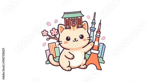 Cute Cat in Tokyo with Japanese Landmarks