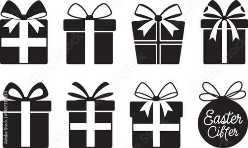 Easter day gifts silhouette black and white presents eggs and bows for spring celebrations and holiday greetings