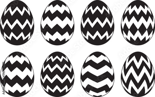 Festive easter day decorations black and white zigzag patterned egg silhouettes for spring celebrations