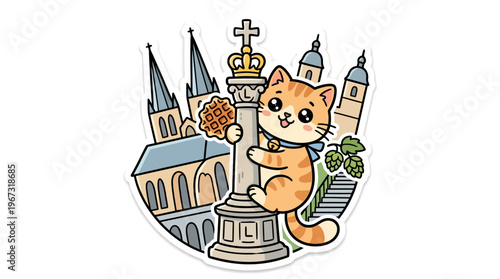 Cute Cat With Cologne City Landmarks