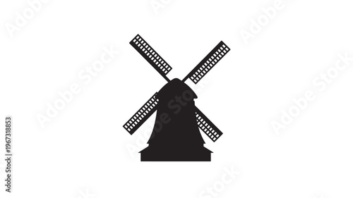 Windmill silhouette with four large, striped blades on a white background, representing historical industrial design.