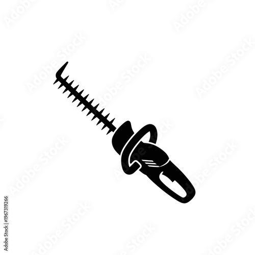 Black and white illustration of a hedge trimmer for gardening and landscaping 1.