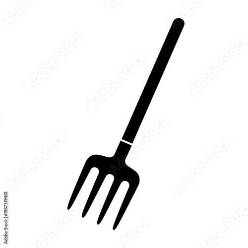 Black silhouette of a garden fork isolated on a white background agricultural tool.