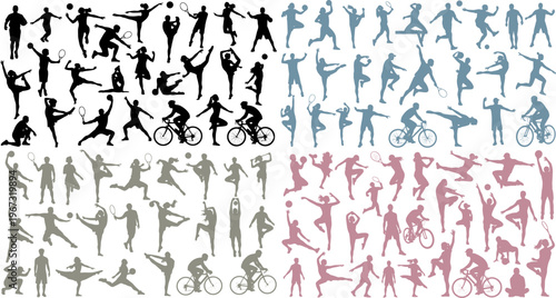 Fitness icons, sport silhouettes, exercise graphics, athletic vector set