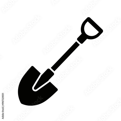 Black shovel icon isolated on white background for digging and gardening.