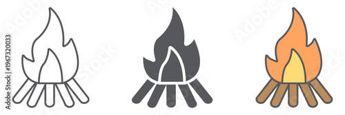 Campfire line icon, fire and burn, bonfire sign, vector graphics, a linear pattern on a white background.