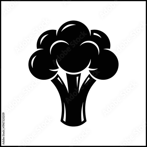 Black and white broccoli illustration on a white background healthy vegetable.