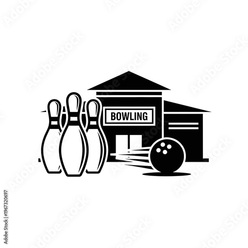 Bowling alley with pins and ball ready for a strike sport activity.