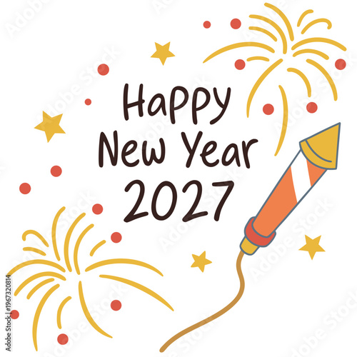 Happy new year 2027 celebration with fireworks and sparkler