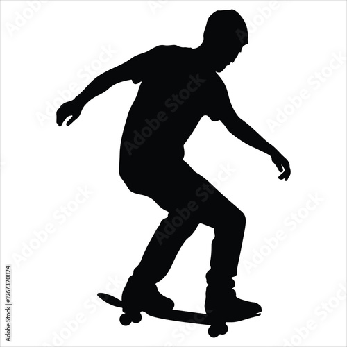 A clean black silhouette vector illustration of a person skateboarding