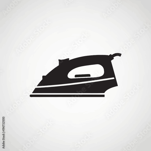 Black iron silhouette on white background household appliance for ironing clothes.