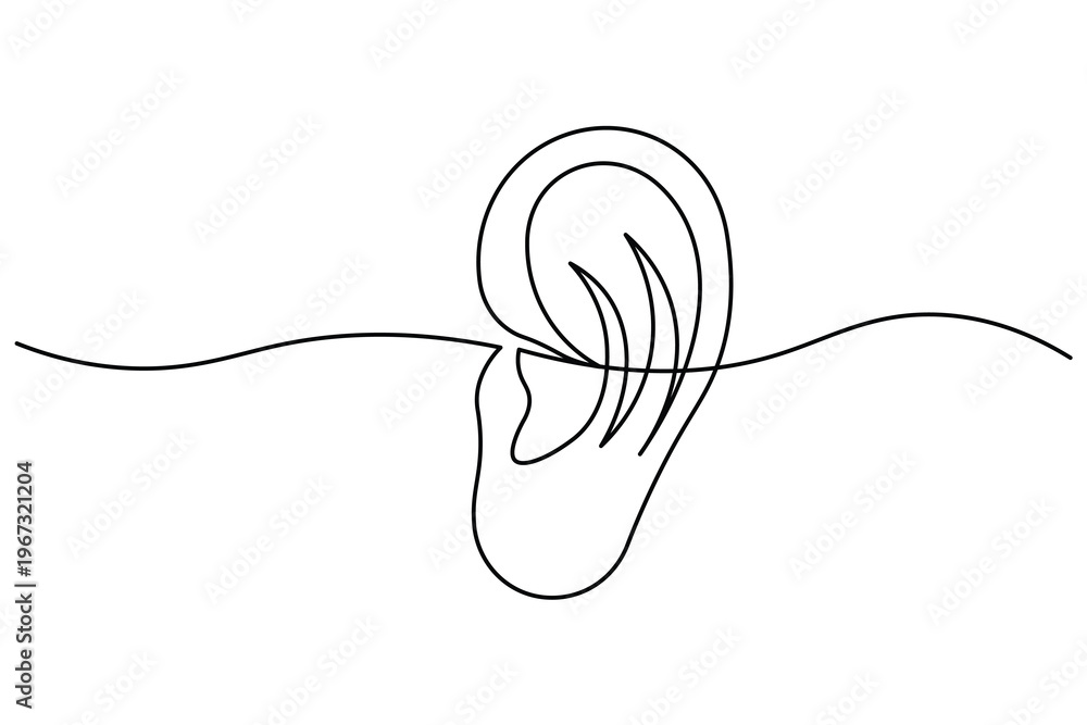Obraz premium Ear continuous one line minimal outline vector icon for hearing concept