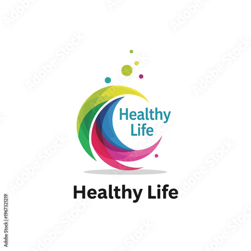 Free Download Colorful Healthy Life Logo Design with Crescent Shape and Bubbles. - GFXLoad