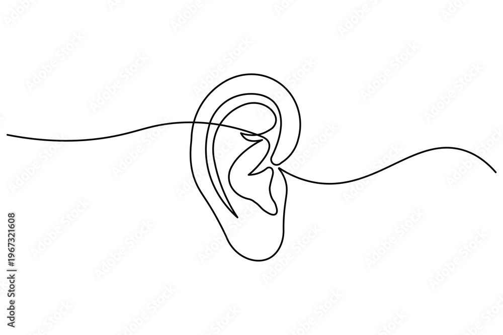 Obraz premium Ear continuous one line minimal outline vector icon for hearing concept