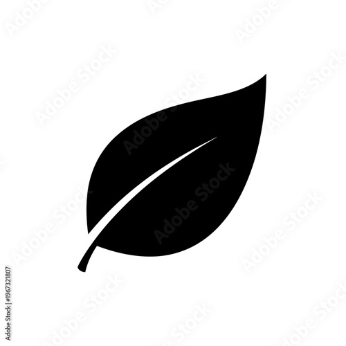 Simple black leaf illustration on white background perfect for nature themes and ecofriendly designs.