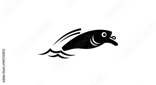 Black Fish Icon Side View Swimming.