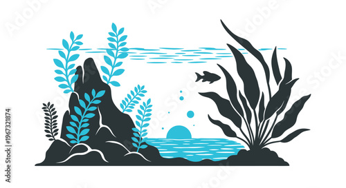 Fish Swimming Near Seaweed Plants Underwater.