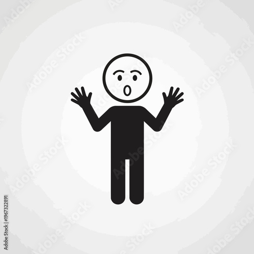 Simple illustration of a surprised person with open arms and mouth.