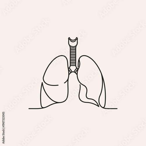 Simple line drawing of human lungs and trachea medical illustration.